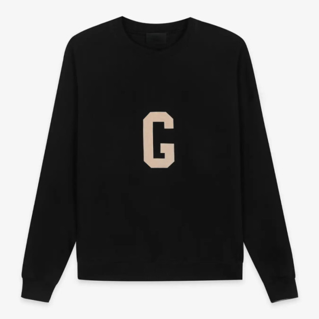 FOG FEAR OF GOD main line letter G flocked round neck sweatshirt casual loose black