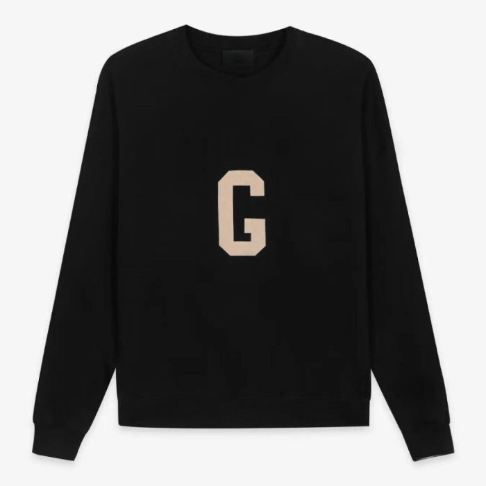 FOG FEAR OF GOD main line letter G flocked round neck sweatshirt casual loose black