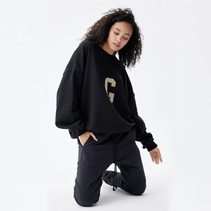 FOG FEAR OF GOD main line letter G flocked round neck sweatshirt casual loose black