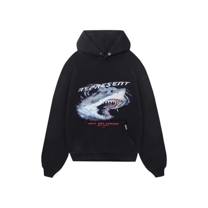 REPRESENT SHARK AVATAR LETTER PRINT HOODIE BLACK