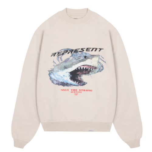 REPRESENT SHARK AVATAR LETTER PRINT HOODIE BEIGE