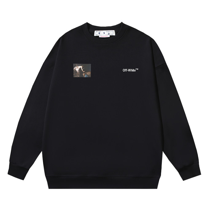 OFF WHITE CARAVAGGIO ANGEL ARROW CREW NECK HOODIE BLACK