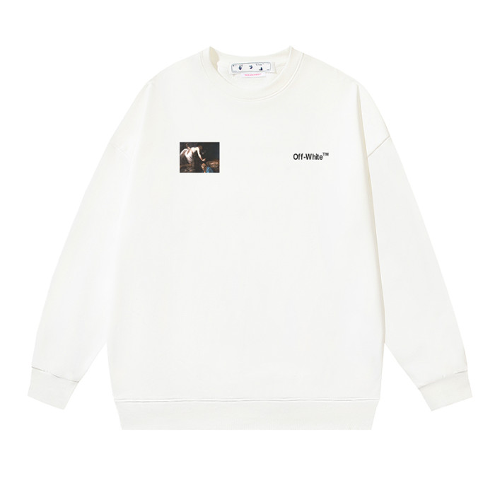 OFF WHITE CARAVAGGIO ANGEL ARROW CREW NECK HOODIE WHITE