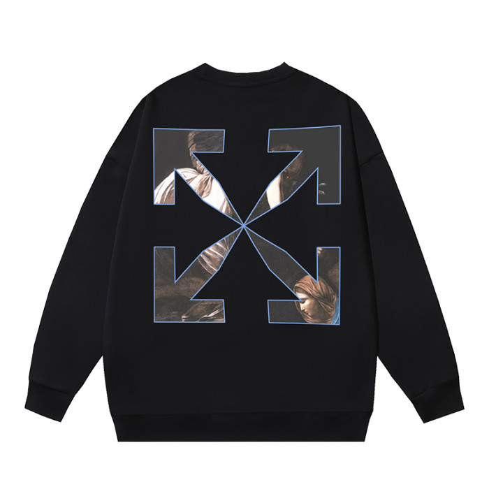 OFF WHITE CARAVAGGIO ANGEL ARROW CREW NECK HOODIE BLACK