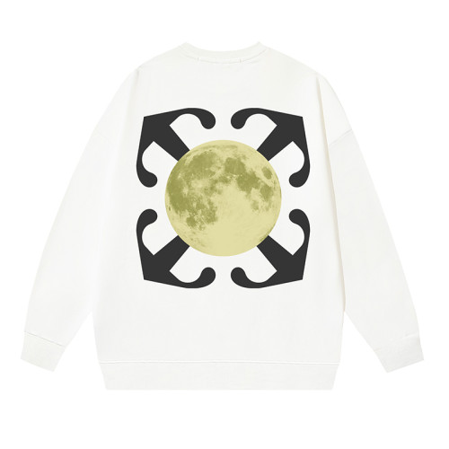 OFF WHITE MOON ARROW CREW NECK HOODIE WHITE