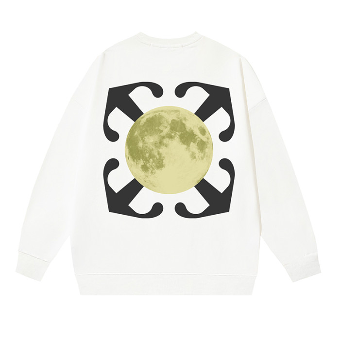 OFF WHITE MOON ARROW CREW NECK HOODIE WHITE
