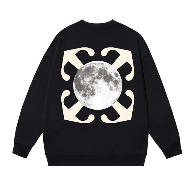 OFF WHITE MOON ARROW CREW NECK HOODIE BLACK