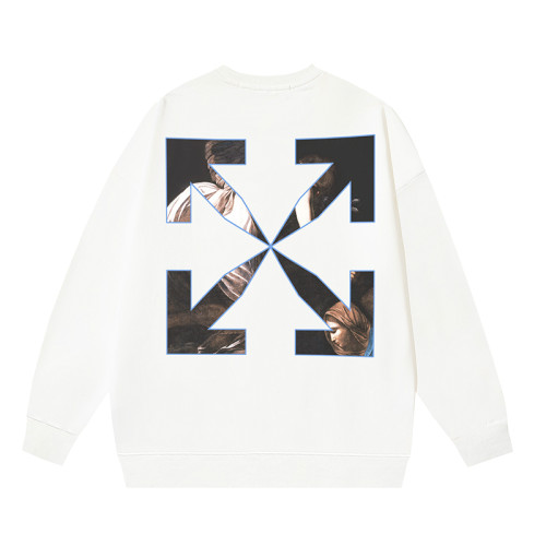 OFF WHITE CARAVAGGIO ANGEL ARROW CREW NECK HOODIE WHITE