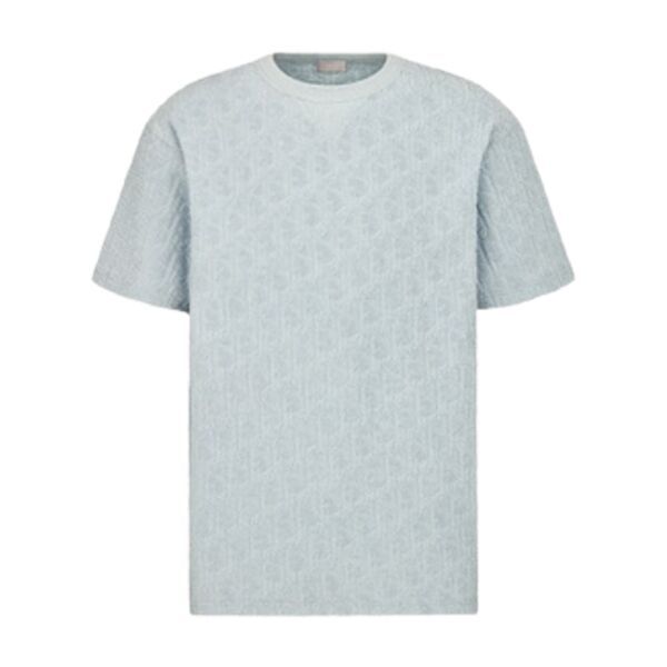 DIOR OBLIQUE T-SHIRT RELAXED FIT BLUE TERRY COTTON JACQUARD – DOT017