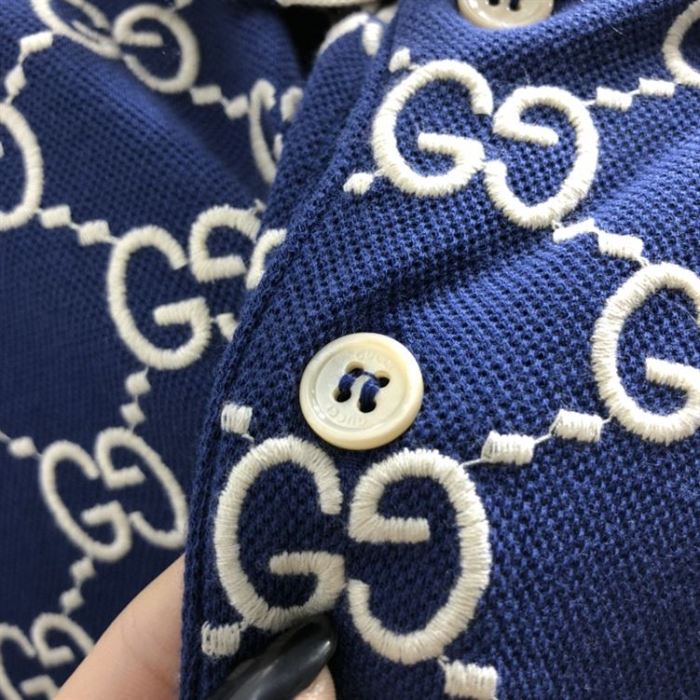 GUCCI DARK BLUE COTTON PIQUET GG STRETCH POLO – GGS013