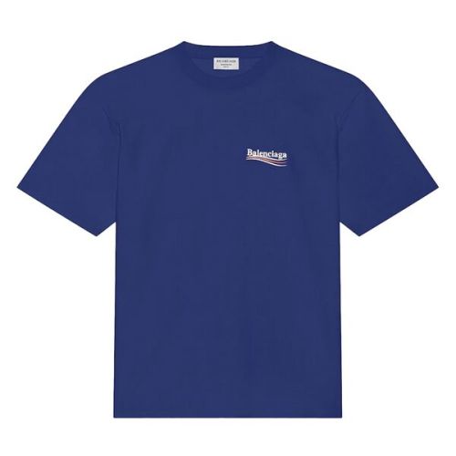 BALENCIAGA MEN’S POLITICAL CAMPAIGN T-SHIRT LARGE FIT IN PACIFIC BLUE – BAS003