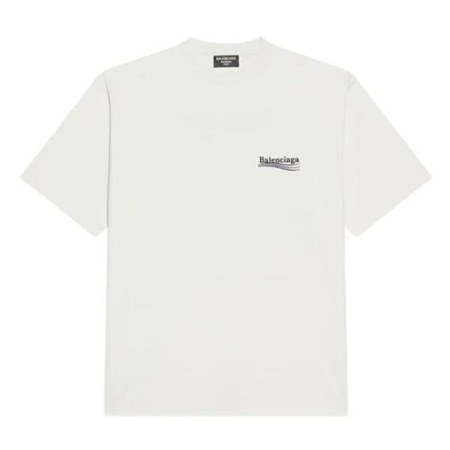 BALENCIAGA MEN’S POLITICAL CAMPAIGN T-SHIRT LARGE FIT IN WHITE – BAS020