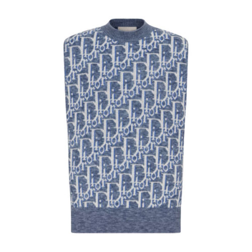 DIOR OBLIQUE SLEEVELESS SWEATER BLUE WOOL JACQUARD – DOS021
