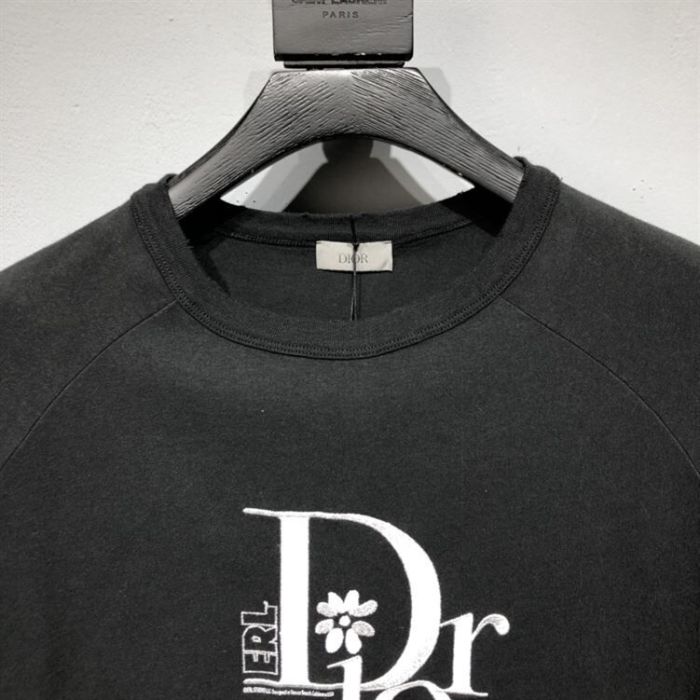 DIOR RELAXED-FIT DIOR BY ERL T-SHIRT BLACK SLUB COTTON JERSEY – DOT022