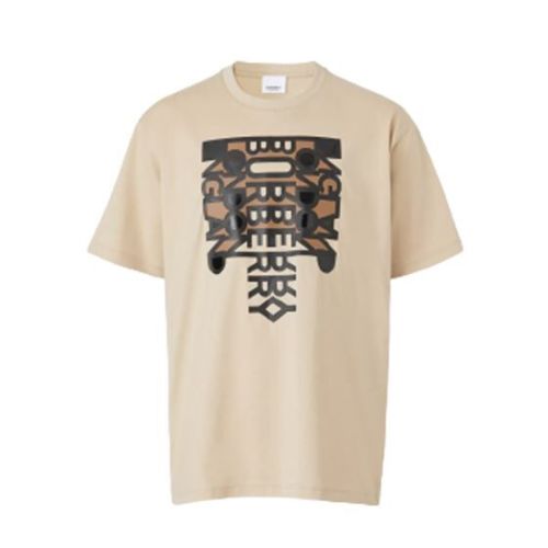 BURBERRY LOGO PRINT COTTON OVERSIZE T-SHIRT – IN SOFT FAWN – BRS006