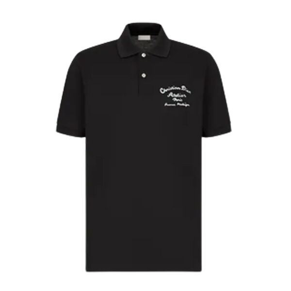 ‘CHRISTIAN DIOR ATELIER’ POLO SHIRT BLACK COTTON PIQUÉ – DOT018