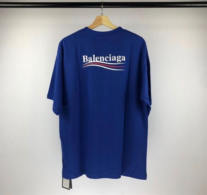 BALENCIAGA MEN’S POLITICAL CAMPAIGN T-SHIRT LARGE FIT IN PACIFIC BLUE – BAS003