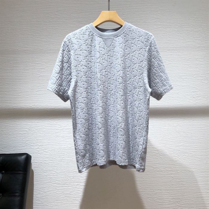 DIOR OBLIQUE T-SHIRT RELAXED FIT BLUE TERRY COTTON JACQUARD – DOT017