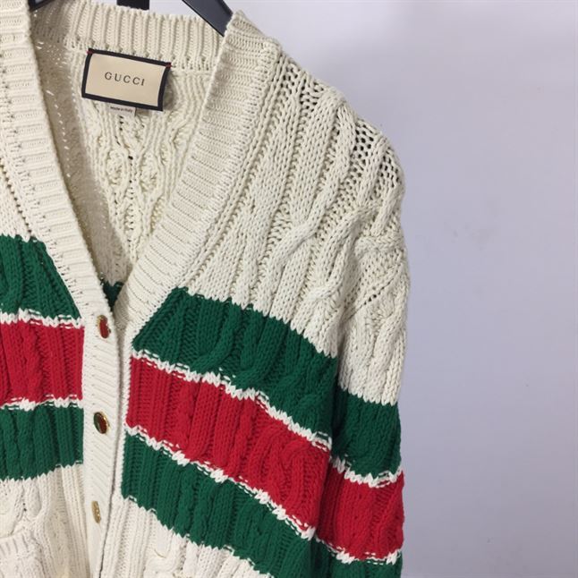 GUCCI WEB STRIPE CABLE-KNIT CARDIGAN – GCK041