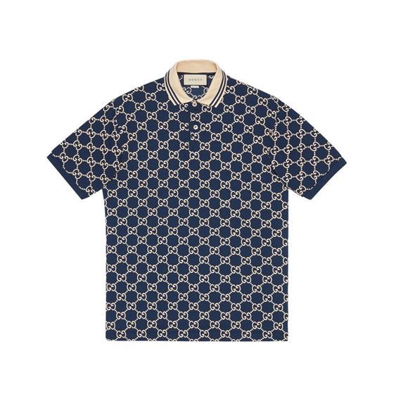 GUCCI DARK BLUE COTTON PIQUET GG STRETCH POLO – GGS013