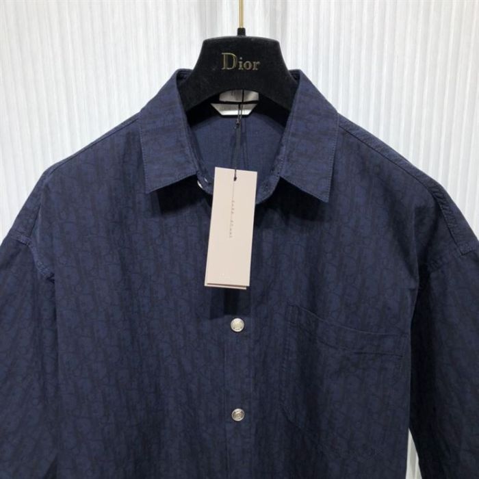 DIOR SHORT-SLEEVED OVERSHIRT NAVY BLUE AND BLACK DIOR OBLIQUE KASURI COTTON DENIM – DOT014