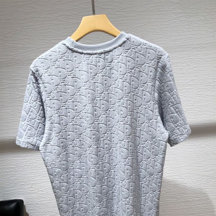 DIOR OBLIQUE T-SHIRT RELAXED FIT BLUE TERRY COTTON JACQUARD – DOT017