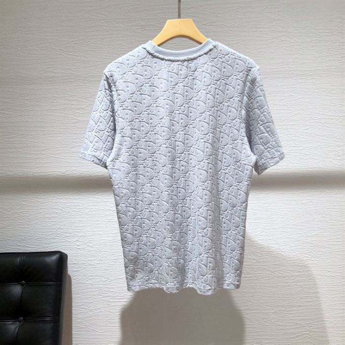 DIOR OBLIQUE T-SHIRT RELAXED FIT BLUE TERRY COTTON JACQUARD – DOT017