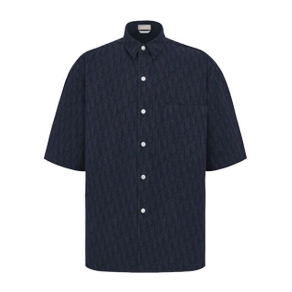 DIOR SHORT-SLEEVED OVERSHIRT NAVY BLUE AND BLACK DIOR OBLIQUE KASURI COTTON DENIM – DOT014