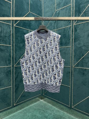 DIOR OBLIQUE SLEEVELESS SWEATER BLUE WOOL JACQUARD – DOS021