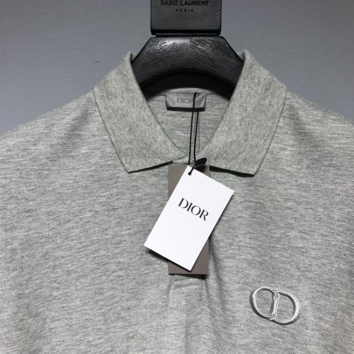 DIOR CD ICON POLO SHIRT GRAY COTTON PIQUÉ – DOT024