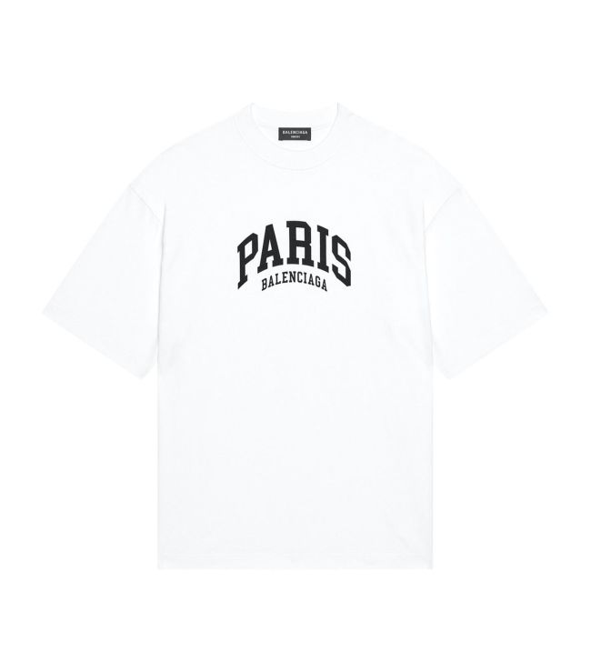 BALENCIAGA MEN’S CITIES PARIS T-SHIRT MEDIUM FIT IN WHITE – BAS008