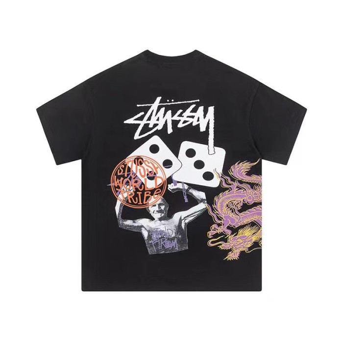 STUSSY COLORED DICE TEE BLACK