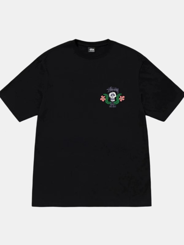 STUSSY FLOWERS SKULL TEE BLACK