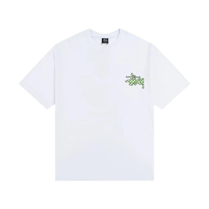 STUSSY PLAID LOGO TEE WHITE