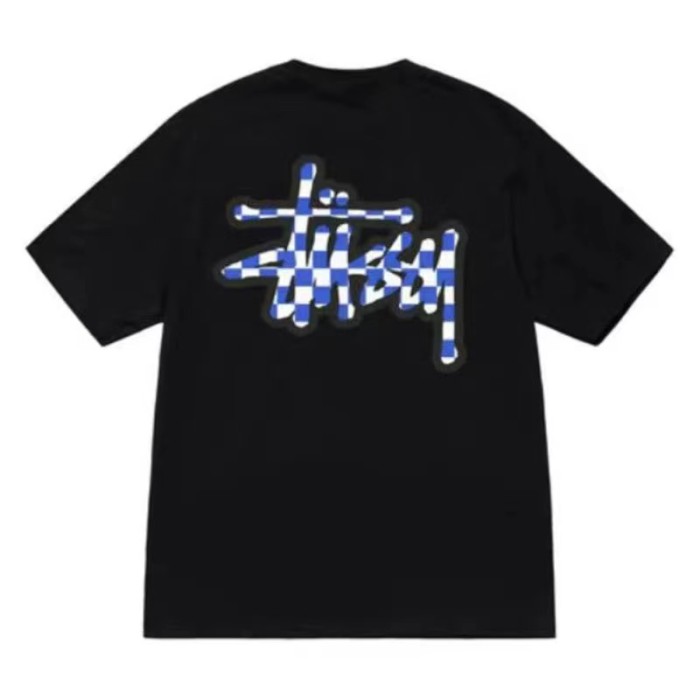 STUSSY PLAID LOGO TEE BLACK
