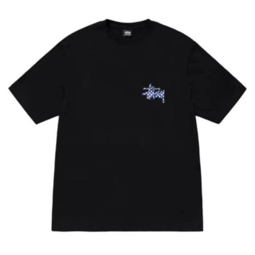 STUSSY PLAID LOGO TEE BLACK