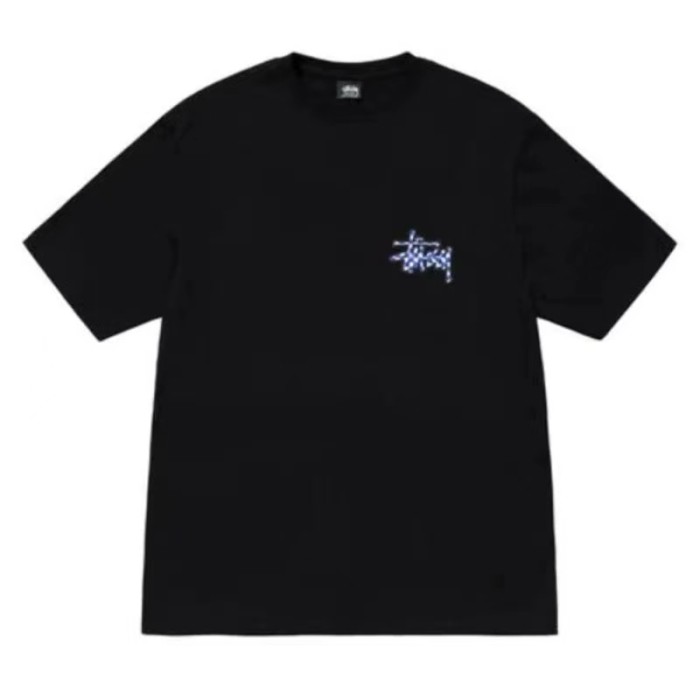 STUSSY PLAID LOGO TEE BLACK
