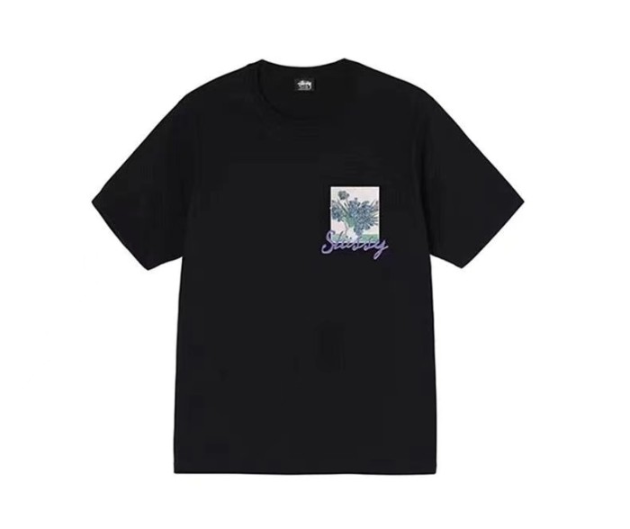 STUSSY  FLOWERS TEE BLACK