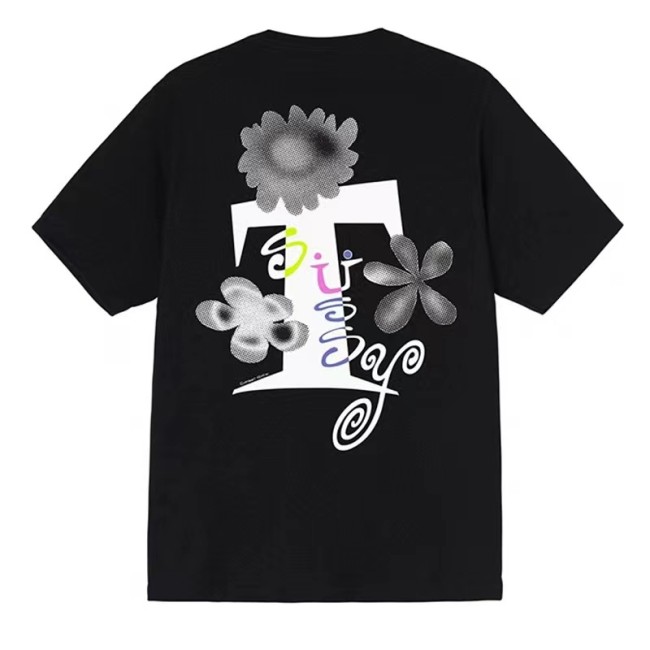 STUSSY  FLOWERS TEE BLACK