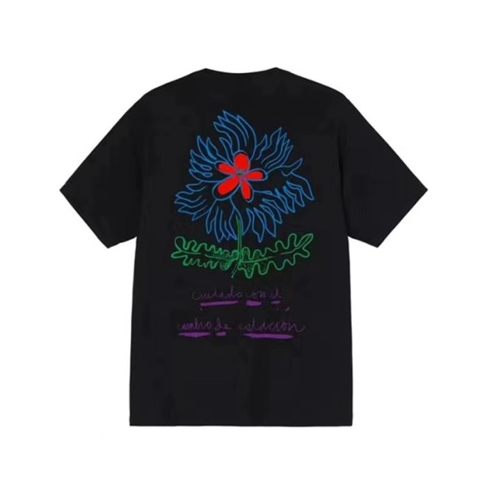 STUSSY FLOWER TEE BLACK