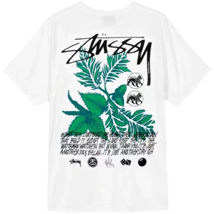 STUSSY GREEN LEAVES TEE WHITE