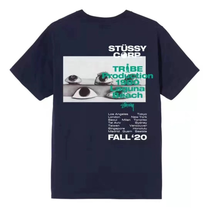 STUSSY EYEBALL TRIBE TEE NAVY