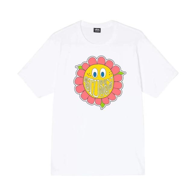 STUSSY SUNFLOWER PRINT TEE WHITE