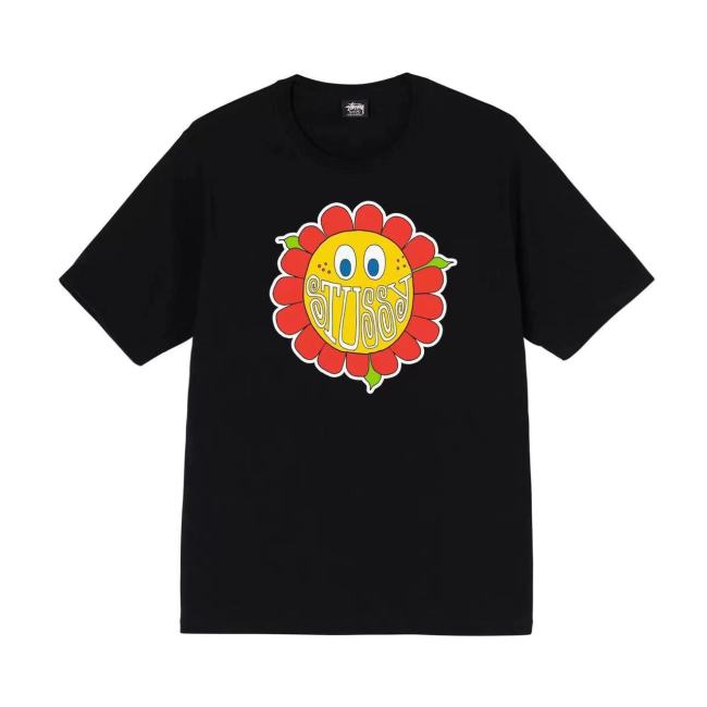 STUSSY SUNFLOWER PRINT TEE BLACK