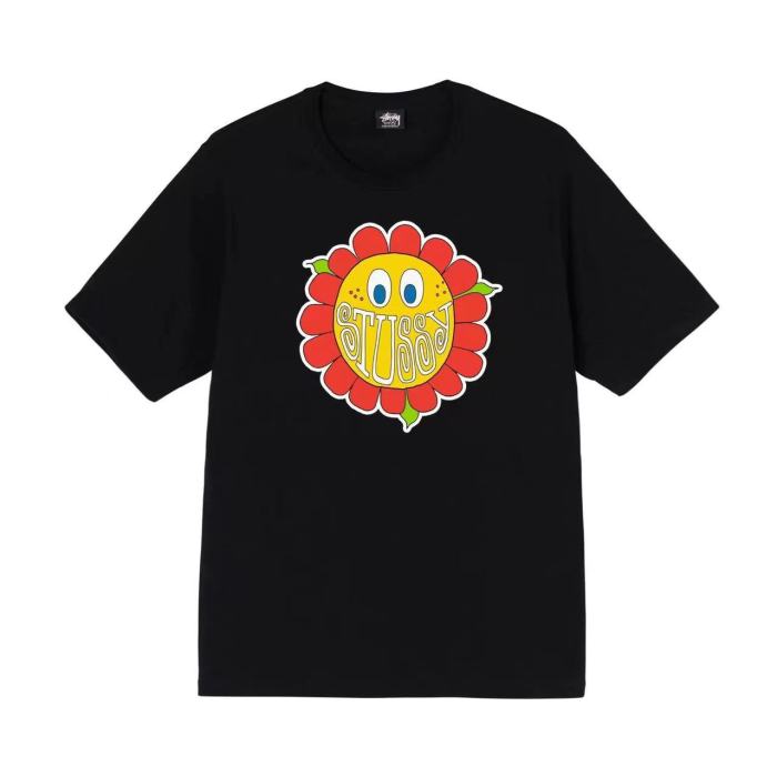 STUSSY SUNFLOWER PRINT TEE BLACK