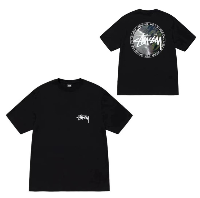 STUSSY COASTLINE PRINT TEE BLACK