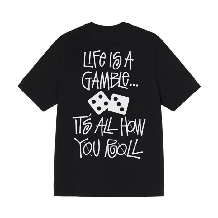 STUSSY LIFE IS A GAMBLE PRINT TEE BLACK