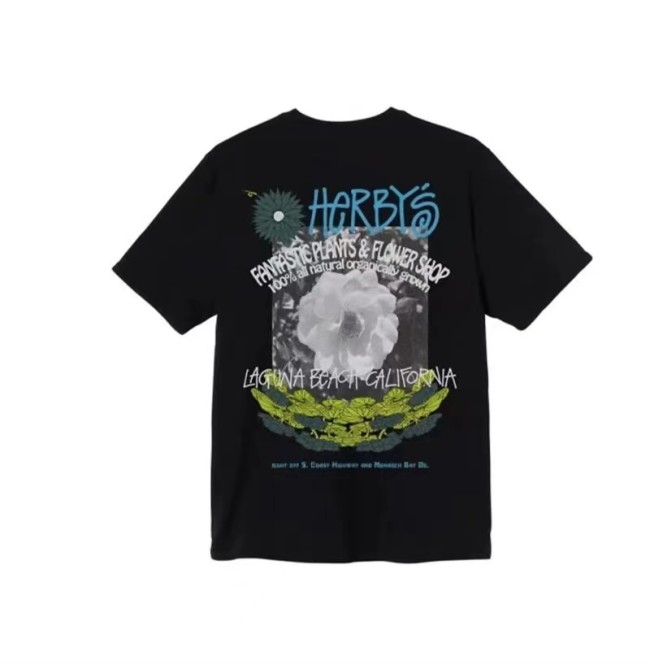 STUSSY VANILLA FLOWER PRINT TEE BLACK