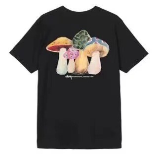 STUSSY MUSHROOM PRINT TEE BLACK