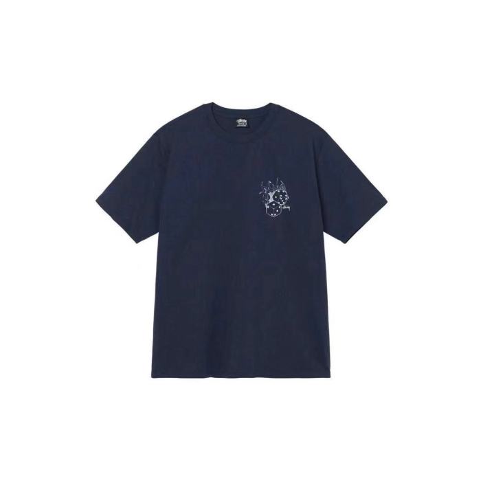 STUSSY FLAME DICE PRINT TEE NAVY